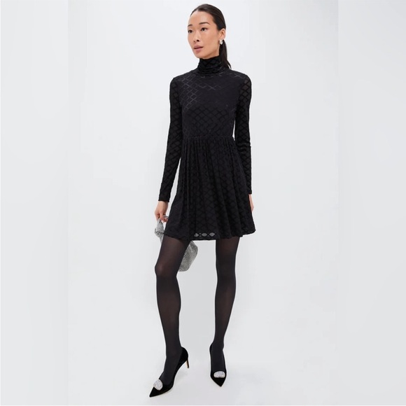 NWT Tuckernuck Black Velvet Holiday Burnout Turtleneck Rowan Dress Size  Small